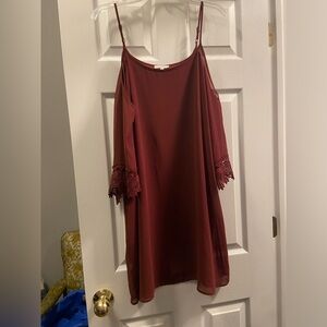 Cold shoulder wine color dress